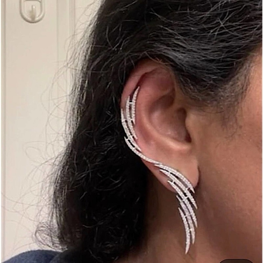 Silver Cubic Zircon Ear Climber Earrings - Picture 3 of 8